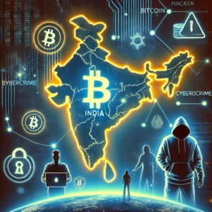 India as the leading country in crypto adoption in 2024. The image features a glowing map of India with Bitc